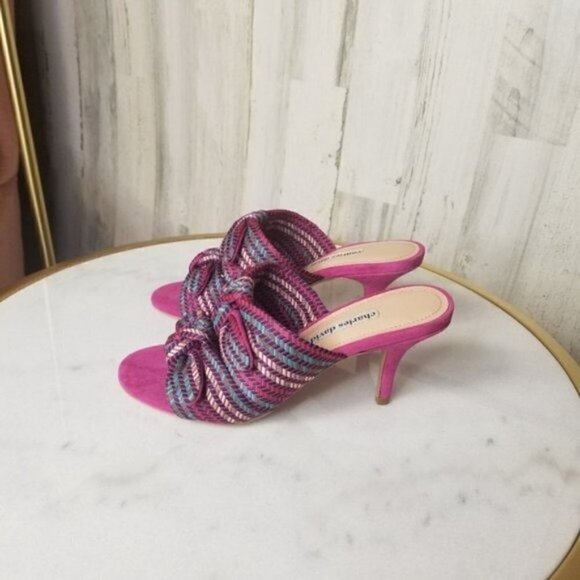 Charles David Corona Bow Heels Multi Color Pink Suede 7M - Picture 8 of 10